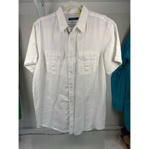 Projek Raw 100% Linen Men's Short Sleeve Button Up Shirt White Size Large